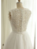 Boat Neck Ivory Lace Tulle Short Wedding Dress With Beaded Belt